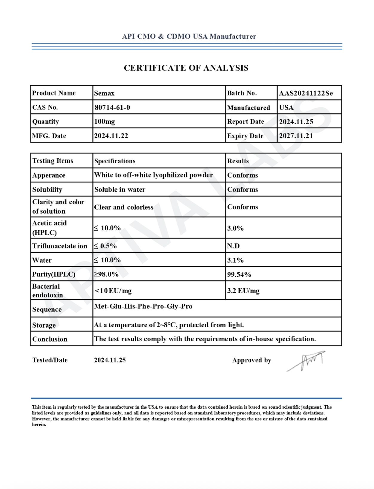 COA — Semax